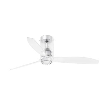 Faro Mini Tube - ventilateur de plafond avec lumière et télécommande - Ø 128 cm - 17W LED inclus - chrome et transparent