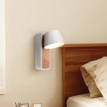 VK Lighting Novel - applique murale - Ø 8,4 x 15 cm - 6W LED inclus - blanc et bois
