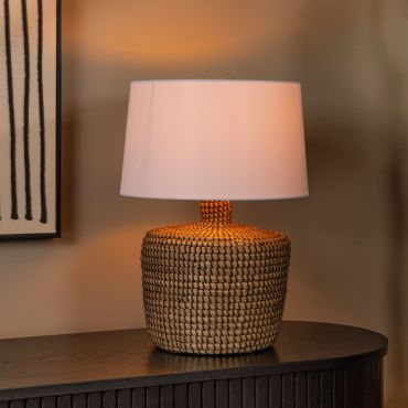 Lucide Ambala - lampe à poser - Ø 35 x 48 cm - brun clair et blanc
