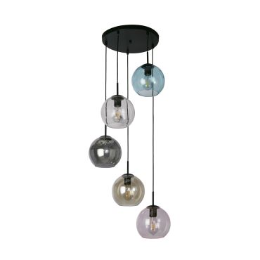 Searchlight Mardi Gras II - lampe suspendue - Ø 51 x 120 cm - noir mat et verre coloré