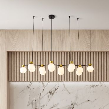 Nova Luce Ovalino - lampe suspendue - 107 x 157 x 47 cm - satin doré, noir mat et blanc opale