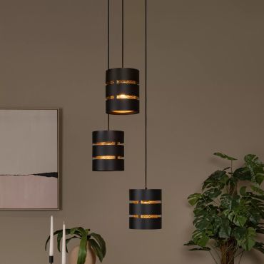 Lucide Rosas - lampe suspendue 3L - Ø 43 x 165 cm - noir et laiton