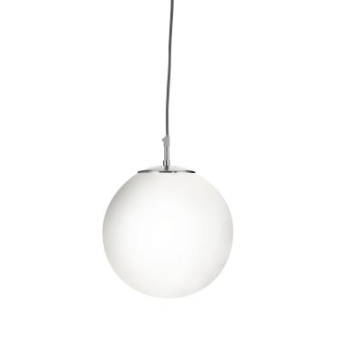 Searchlight Atom - lampe suspendue - Ø 25 x 120 cm - argent satiné et opale brillant