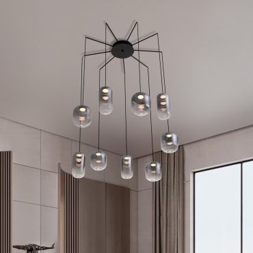 Nova Luce Aelia - lampe suspendue - Ø 82 x 145 cm - 36W LED inclus - noir mat et gris fumé
