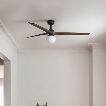 Faro Klim L - ventilateur de plafond avec lumière - Ø 150 cm - noir mat et noyer foncé