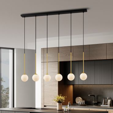 Nova Luce Savoy - lampe suspendue - 100 x 160 x 11 cm - satin doré, noir mat et blanc opale