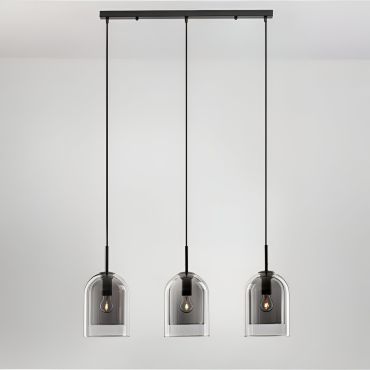 Nova Luce Velor 3L - lampe suspendue - Ø 70 x 158 cm - verre fumé et noir