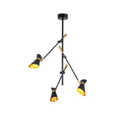 Searchlight Diablo - plafonnier - 65 x 55 x 69 cm - 3 x 4W LED inclus - noir mat et or brillant