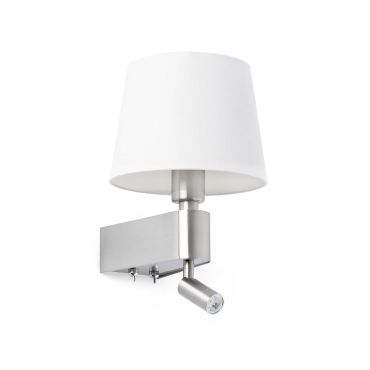 Faro Room - applique murale avec interrupteur - 20 x 22,5 x 29 cm - 3W LED inclus - blanc et nickel satiné