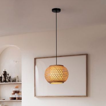 Nova Luce Asma - lampe suspendue - Ø 30 x 150 cm - rotin et noir sablé