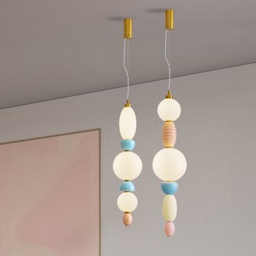 Nova Luce Obrie - lampe suspendue - Ø 20 x 215 cm - 23W LED inclus - laiton doré, orange, bleu et violet