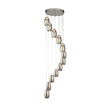 Searchlight Cyclone - lampe suspendue - Ø 52 x 200 cm - 63W LED dimmable inclus - chrome et verre fumé