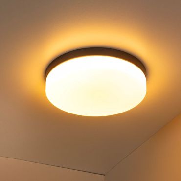 Lucide Biskit - plafonnier avec détecteur de mouvement - Ø 34,5 x 7,5 cm - 24W LED inclus - IP44 - noir