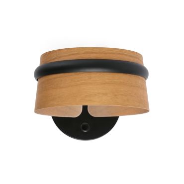 Faro Loop - applique murale - 19 x 24 x 13 cm - 6W LED dimmable inclus - marron et noir - Bois de cerisier