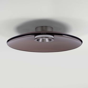 Nova Luce Esti - plafonnier - Ø 50 x 10,6 cm - 33W dimmable LED inclus - nickel brossé et verre brun foncé