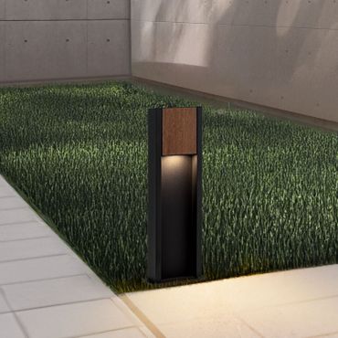 Nova Luce Kioo - lampe de jardin - 14 x 50 x 8 cm - 11W LED inclus - IP65 - noir sablé et bois
