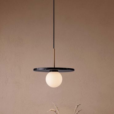 Nova Luce Idor - lampe suspendue - Ø 30 x 185 cm - marbre noir et verre opale