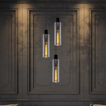 Lucide Orlando - lampe suspendue - Ø 32 x 172 cm - gris fumée et noir