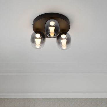 Nova Luce Kita - plafonnier - Ø 36 x 21 cm - 16W LED inclus - noir sablé et verre fumé