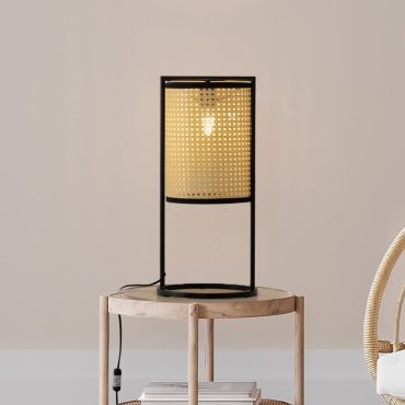 Nova Luce Erto - lampe de table - Ø 26 x 56 cm - noir sablé et rotin