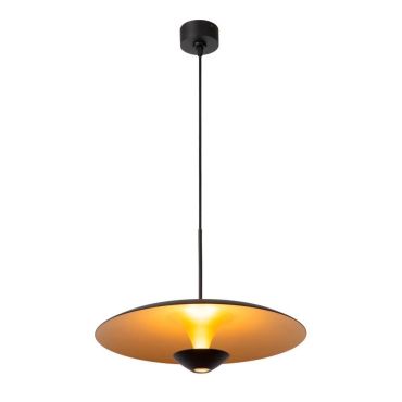 Lucide Kenneth - lampe suspendue - Ø 40 x 170 cm - 12W LED dimmable inclus - noir et or mat