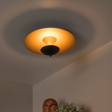 Lucide Vulcan - plafonnier - Ø 35 x 12,4 cm - 9W LED dimmable inclus - noir et laiton