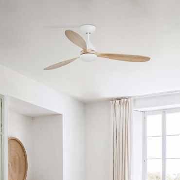 Faro Poros L - ventilateur de plafond avec lumière - Ø 132 cm - blanc mat et pin