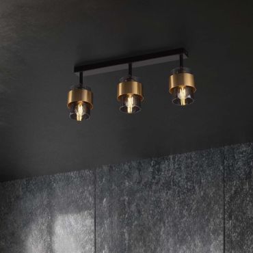 Nova Luce Sianna - plafonnier - 70 x 20 x 17 cm - verre fumé, noir sablé et laiton doré