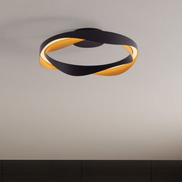Nova Luce Radon - plafonnier - Ø 45 x 13 cm - 40W dimmable LED inclus - noir mat et or