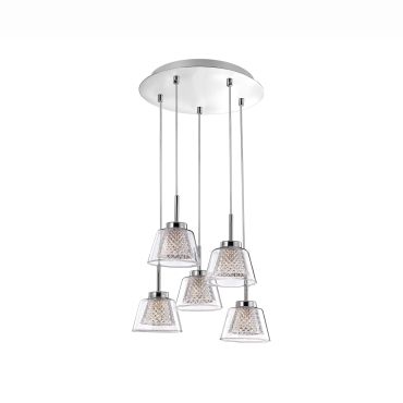 Nova Luce Boccale - lampe suspendue - Ø 30 x 120 cm - 5 x 33W halogène inclus - chrome et transparent