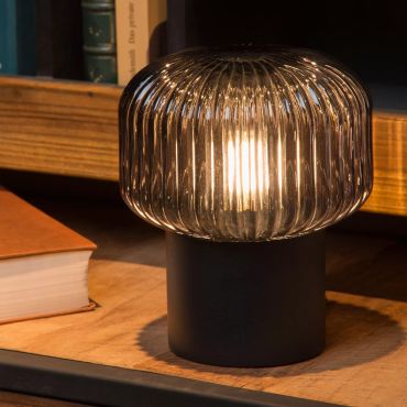 Lucide Jany - lampe à poser - Ø 16 x 18 cm - noir et gris fumée