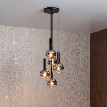 Lucide Marius - lampe suspendue - Ø 55 x 150 cm - noir fumé