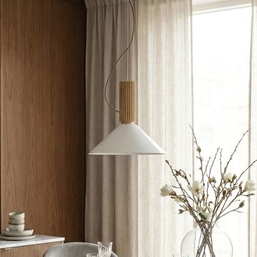 VK Lighting Halo - lampe suspendue - Ø 28,5 x 227 cm - blanc et bois