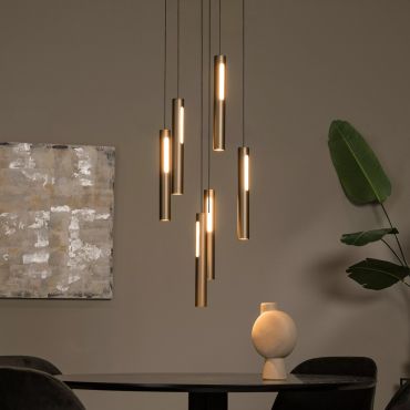 Lucide Griffith - lampe suspendue - Ø 38 x 236,5 cm - 6 x 7,6W LED dimmable inclus - bronze
