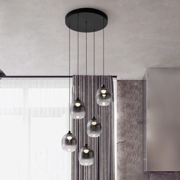 Nova Luce Kita - lampe suspendue - Ø 43 x 150 cm - 28W LED inclus - noir sablé et verre fumé