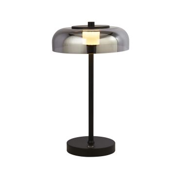 Searchlight Frisbee - lampe à poser - Ø 23 x 40 cm - 10W LED dimmable inclus - noir mat et verre fumé