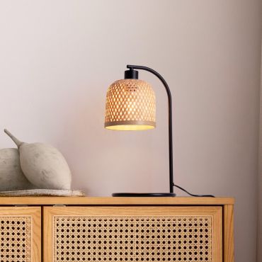 Nova Luce Intra - lampe de table - Ø 16 x 41 cm - bambou naturel et noir