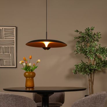 Lucide Kenneth - lampe suspendue - Ø 60 x 170 cm - 16W LED dimmable inclus - noir et or mat