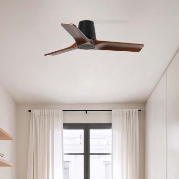 Faro Heywood Tub S - ventilateur de plafond - Ø 90 cm - noir mat et noyer foncé