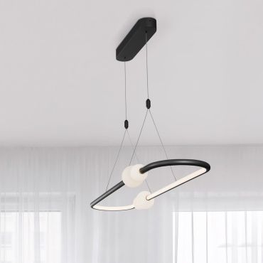 Nova Luce Celia - lampe suspendue avec télécommande - 100 x 28 x 120 cm - 44,2W LED dimmable inclus - noir et opale
