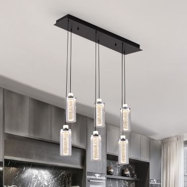 Nova Luce Lune - lampe suspendue - 20 x 170 x 81 cm - 44W dimmable LED inclus - noir sable et chrome