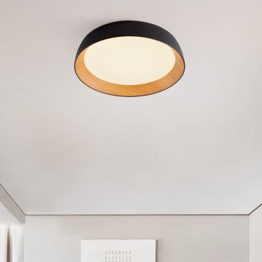 Nova Luce Sigi - plafonnier - Ø 60 x 12 cm - 50W dimmable LED inclus - noir sablé et bois