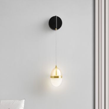 Nova Luce Egna - applique murale - Ø 12 x 48 cm - 13W LED inclus - opale, verre cognac, or et noir