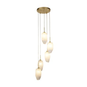 Searchlight Rocky - lampe suspendue - Ø 32 x 120 cm - laiton satiné et blanc