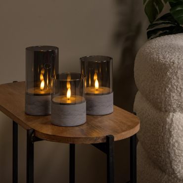 Lucide Velas - set de 3 lampes de table à piles - Ø 8 x 15 - gris