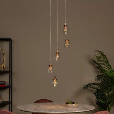 Lucide Berliane - lampe suspendue - Ø 34 x 164,5 cm - 5 x 4W LED dimmable inclus - transparent et doré