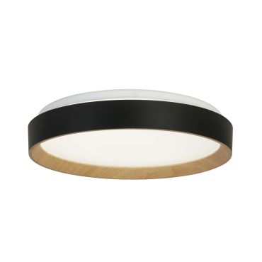Searchlight Sorrento - plafonnier avec télécommande - Ø 38 x 8 cm - 24W LED dimmable inclus - noir et effet bois