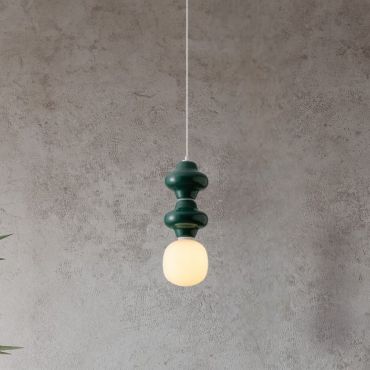 Nova Luce Clio - lampe suspendue - Ø 18 x 215 cm - jaspe, blanc et verre opale