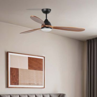 Faro Poros L - ventilateur de plafond avec lumière - Ø 132 cm - noir mat et noyer