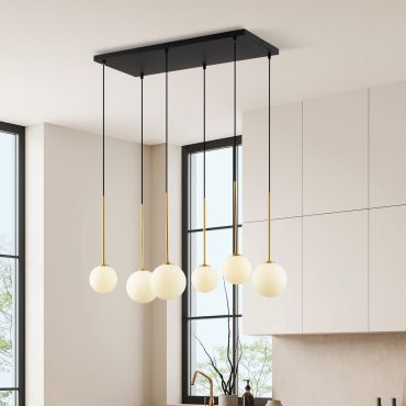 Nova Luce Savoy - lampe suspendue - 77 x 163 x 34 cm - satin doré, noir mat et blanc opale
